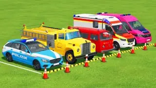 TRANSPORTING CARS, AMBULANCE, POLICE CARS, FIRE TRUCK, MONSTER TRUCK OF COLORS! WITH TRUCKS! - FS 22