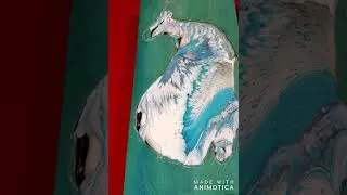 Paint pour whale within hot glue outline