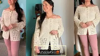 Blusa a crochet: Escote estilo Bardot Fácil y Cómoda 🌷Todas las Tallas