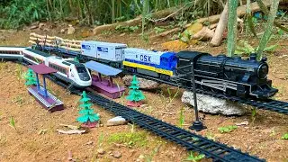 ASMR Heavy Wood Cargo! 2 Locomotives OSX Diesel Railcar & Classical Steam Transporting Wood