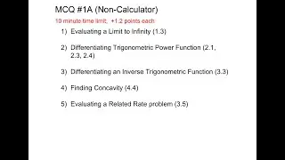 AP Calculus AB Practice Exam - Non-Calculator MCQ part 1A (Questions 1-5)