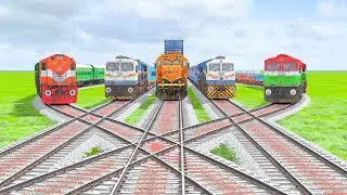DIAMOND CROSSING AND RAILROAD CROSSING OF FIVE TRAINS WDM3D WDP4 AND STEAM ENGINE |Train Simulator|