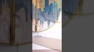 Spectacular Teal and Golden Abstract Cityscape Semi Circle Frames Set Of 2