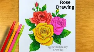 How to draw rose step bystep/Fose flower drawing/Valentine Day special drawing/Bunch of Rose drawing