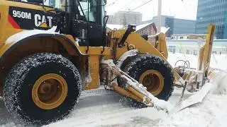 CAT 950M Wheel Loader Plowing Snow With A Craig Wing Assembly Snow Plow In 4K(Super Cool!!)