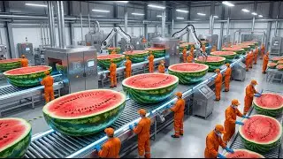 Inside a Modern Watermelon Processing Plant: From Whole Melons to Sweet Red Juice (Full Process)