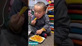 cute baby eating french fries 🍟