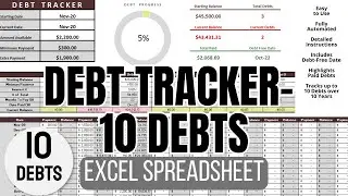 Debt Tracker Spreadsheet (Excel) - 10 Debts