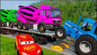 Flatbed Truck McQueen | Transportation with Truck - Pothole vs Car #5 |BeamNG.Drive Gameplay