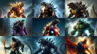 Godzilla hybrid with all marvel and DC heroes | Animals hybrid #animalfusion #marvel #dc #trending 