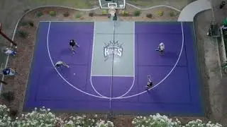 Backyard Residential Game Court, Sacramento Kings custom court - basketball & pickleball with logo