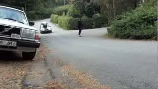 Noobs streetsurfing down a steep hill!