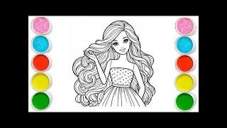 Beautiful Barbie Girl Drawing for kids, Painting & Coloring for kids, Toddlers | Let's Draw Together