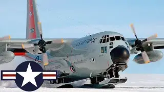 Арктика, ВВС США. Транспортный самолет LC-130 Hercules, оснащенный лыжами.