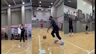 LEBRON WORKING ON HIS THREE POINT SHOOTING IN THIS LATEST OFF SEASON WORKOUT