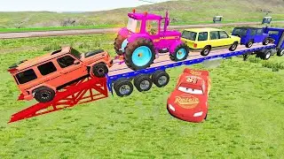 Flatbed Truck McQueen Transportation with Truck Pothole vs Car