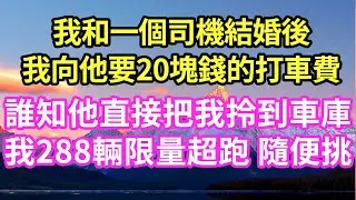 我和一個司機結婚後我向他要20塊錢的打車費誰知他直接把我拎到車庫我288輛限量超跑 隨便挑