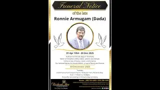 Funeral Service livestream of Ronnie Armugam (Dada)