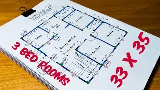 33 x 35 II 3 bhk house plan II 33 x 35 ghar ka naksha II 3 bed room home design