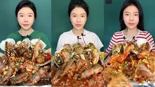 Mukbang #158:Eat Seafood 🦞🍤 scallops raw prawn 🍤🦐 conch salmon #mukbang #yummy #delicious