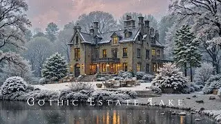Snowlight Reflections at a Gothic Estate Lake | Dark Academia Cozy Ambience