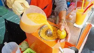 Thai Street Food 2019 - Fresh Orange Juice Process - Delicious Thai Food - Bangkok Thailand