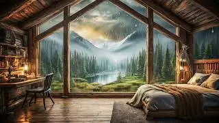 Cozy Cabin Storm Ambience 🌧 Rain, Mountains & Deep Relaxatio