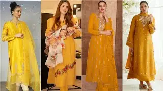 So elegant yellow color long Kurtis with minimal Embroidery, mehndi guest dress ideas