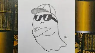 How to draw a Cool Ghost with Sunglasses and Cap | Easy Cartoon Drawing Tutorial | Tiny Tale #14 