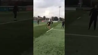 Rugby Player performs pulley bounds for speed development