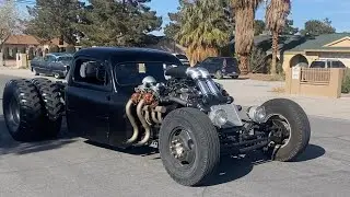 Rat rods, and cool classic muscle cars start to Rukkus at the hoedown in Las Vegas