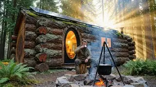 Building a Unique Log Cabin in the Woods | Off Grid Living & ASMR (No Talking)