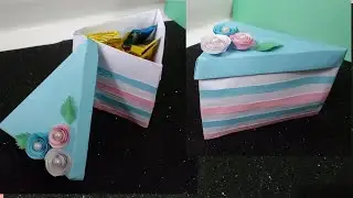 How to make paper cake box| paper cake slice box tutorial | gift box | 7 minute art and craft