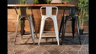 Tolix Bar Stool with Backrest and Wood Seat - 65 cm