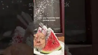 Testing food. Watermelon with feta cheese