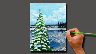 Winter scene painting tutorial / canvas painting / painting tutorial