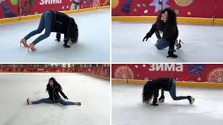 Slippery High Heels on Ice Rink, Lia Trying to Walk in Six Pairs of High Heels on Ice Rink (# 1642)