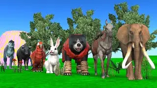 Paint & Animals Mammoth,Gorilla,Lion,Duck,Cow,Panda Fountain Crossing Transformation Animal Cartoon