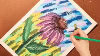 Abstract Flower Drawing with OIL PASTELS by ArtDimple Time-lapse process