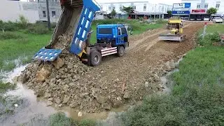 Full Project Build Road and fill the land by amazing Bulldozer Komatsu D31P with many Dump truck 5T