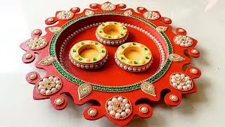पूजा थाली ✨ DIY mdf Pooja thali making ✨ #handmade #poojathali #mdfart #haldikumkum