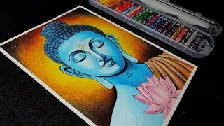 How To Draw Lord Buddha With Oil Pastels | Buddha Oil Pastel Painting For Beginners
