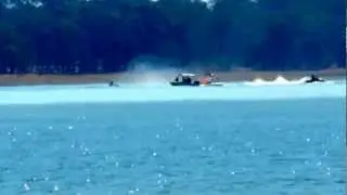 Jet ski putting out boat fire at Waranga Basin