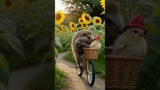 Golden Ride of Friendship 🌻✨ | Hedgehog & Chick Adventure #ai #cute #dangerousadventures #adventure
