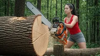 Female CEO Builds a Kitchen Door and Partition from Forest Wood in One Day