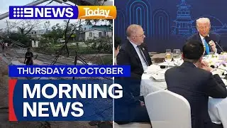 Emergency response after Hurricane Melissa; Albanese and Trump dine side-by-side | 9 News Australia