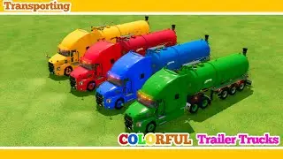 Transporting Colorful Construction Vehicles With Colorful Flatbed Trailer Trucks - FS 22 #22