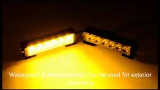 Pair LED Amber Light Emergency Warning Strobe Flashing Yellow Bar Hazard Grill