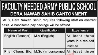 Army Public School APS Dera Nawab Sahib Cantt Jobs 2018