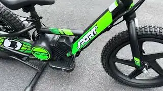 Green 16&rdquo; E bike balance bike